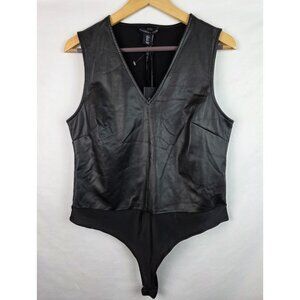 Sincerely Jules Bodysuit Women's Sz Large Black Faux Leather Sleeveless Tank Top